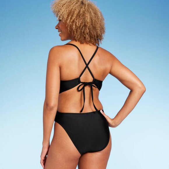 Women's Plunge Bead Detail Extra High Leg One Piece Swimsuit - Shade & Shore™ M - Picture 4 of 7